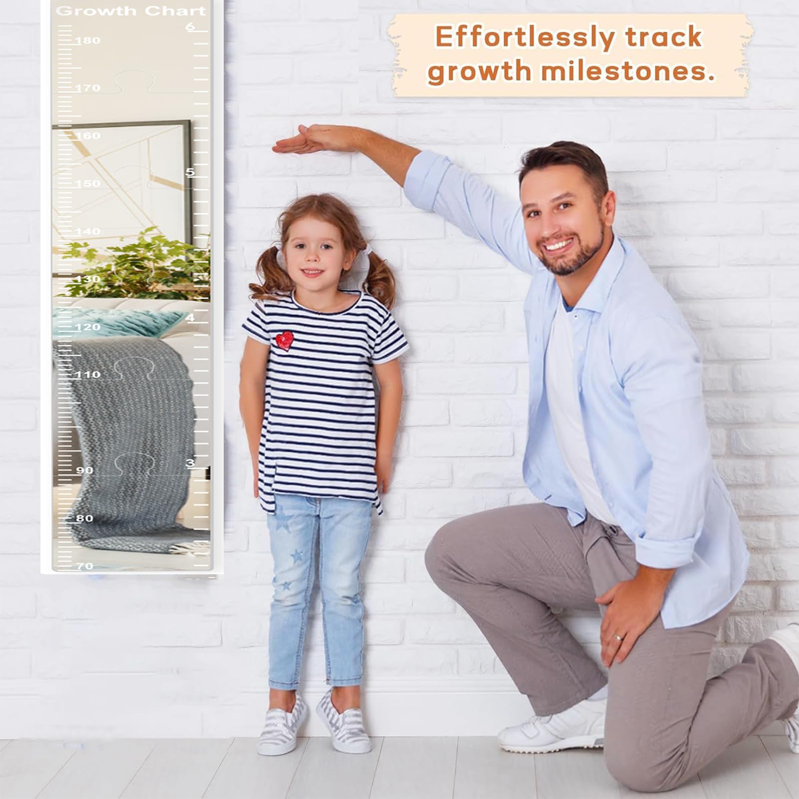 Growth Chart Mirror features 3M adhesive for quick, tool-free installation