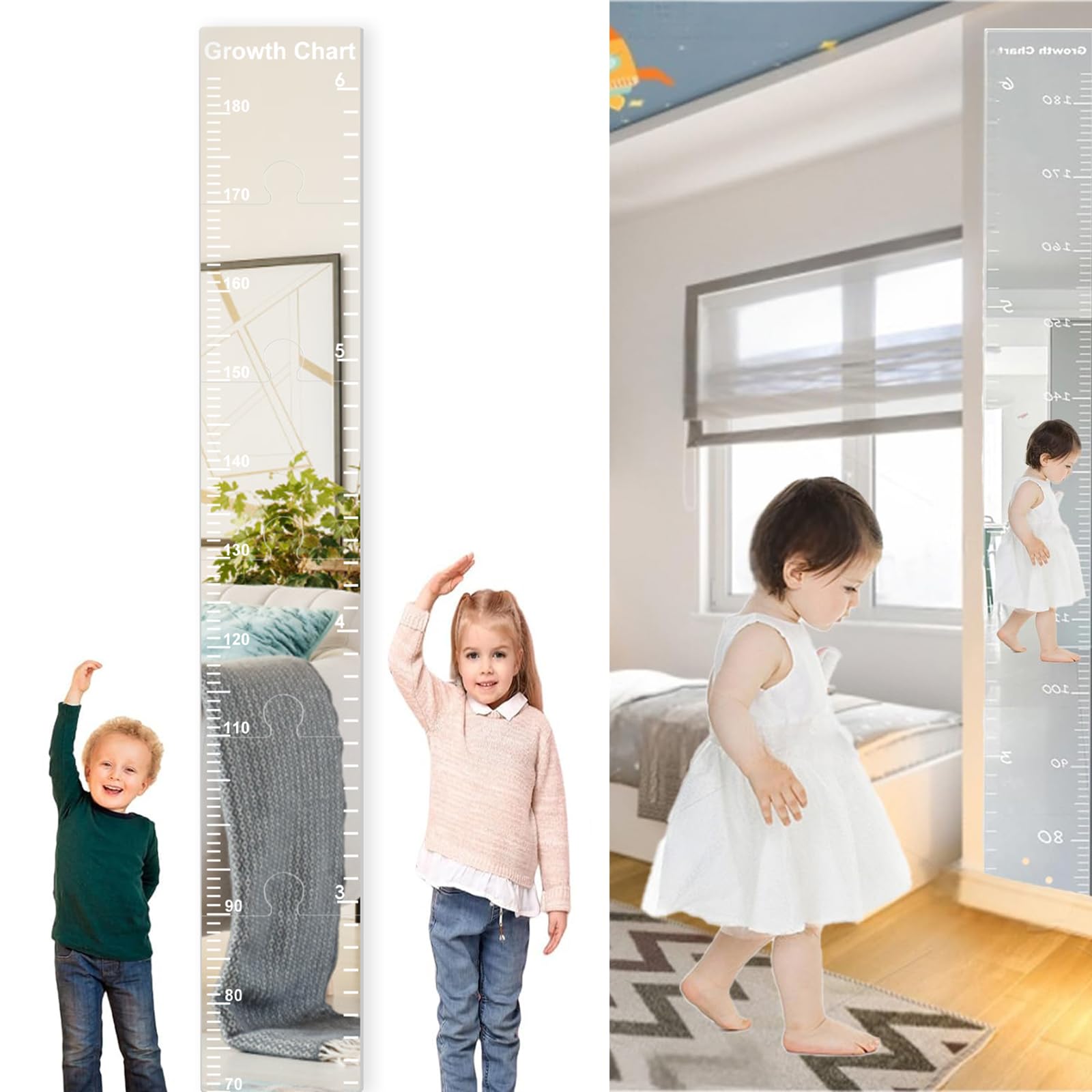 Growth Chart Mirror with birth-to-18 stickers offers personalized milestone markers