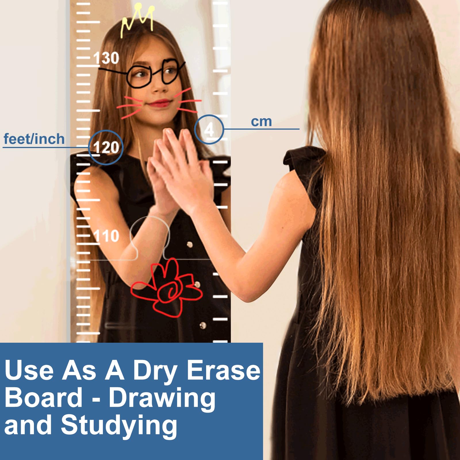 Growth Chart Mirror shatterproof acrylic ensures safety and crystal-clear reflections