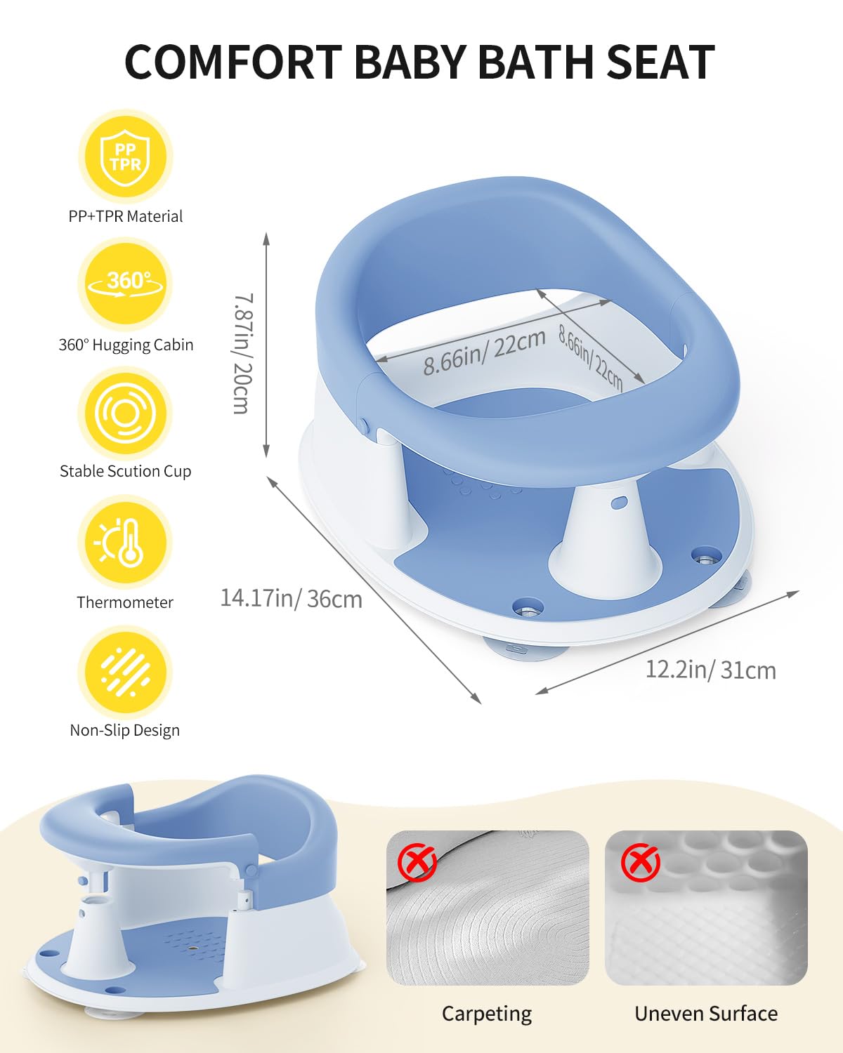 GrowthFun baby bath seat easy-entry design simplifies getting baby in and out safely