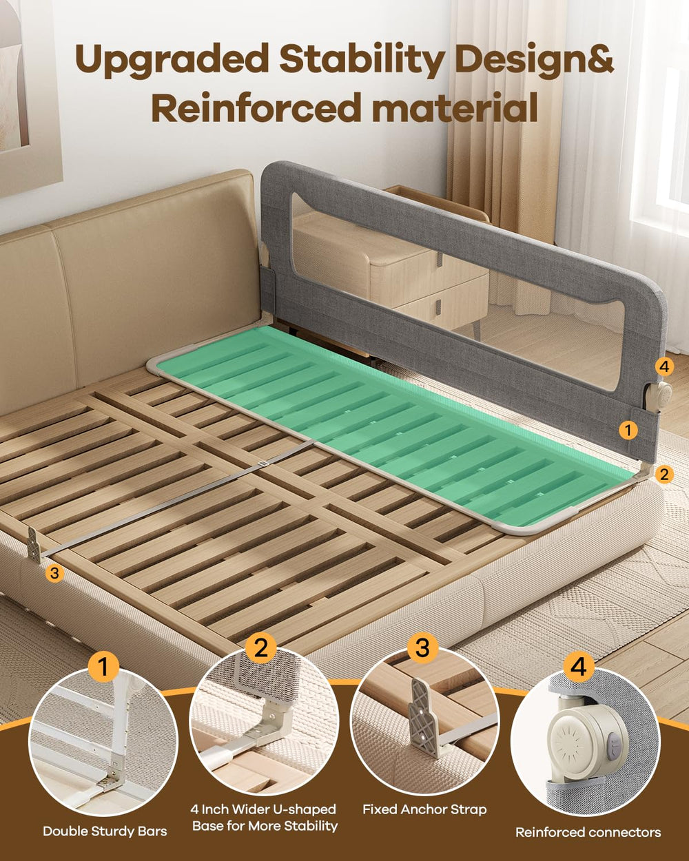 GrowthFun bed rail carbon steel frame provides sturdy stability for toddlers.