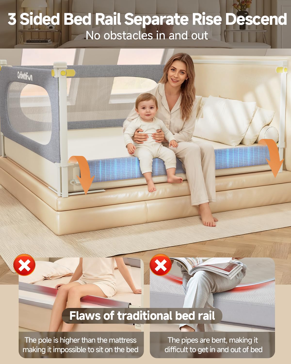 GrowthFun bed rail four-point attachment demonstrates added stability