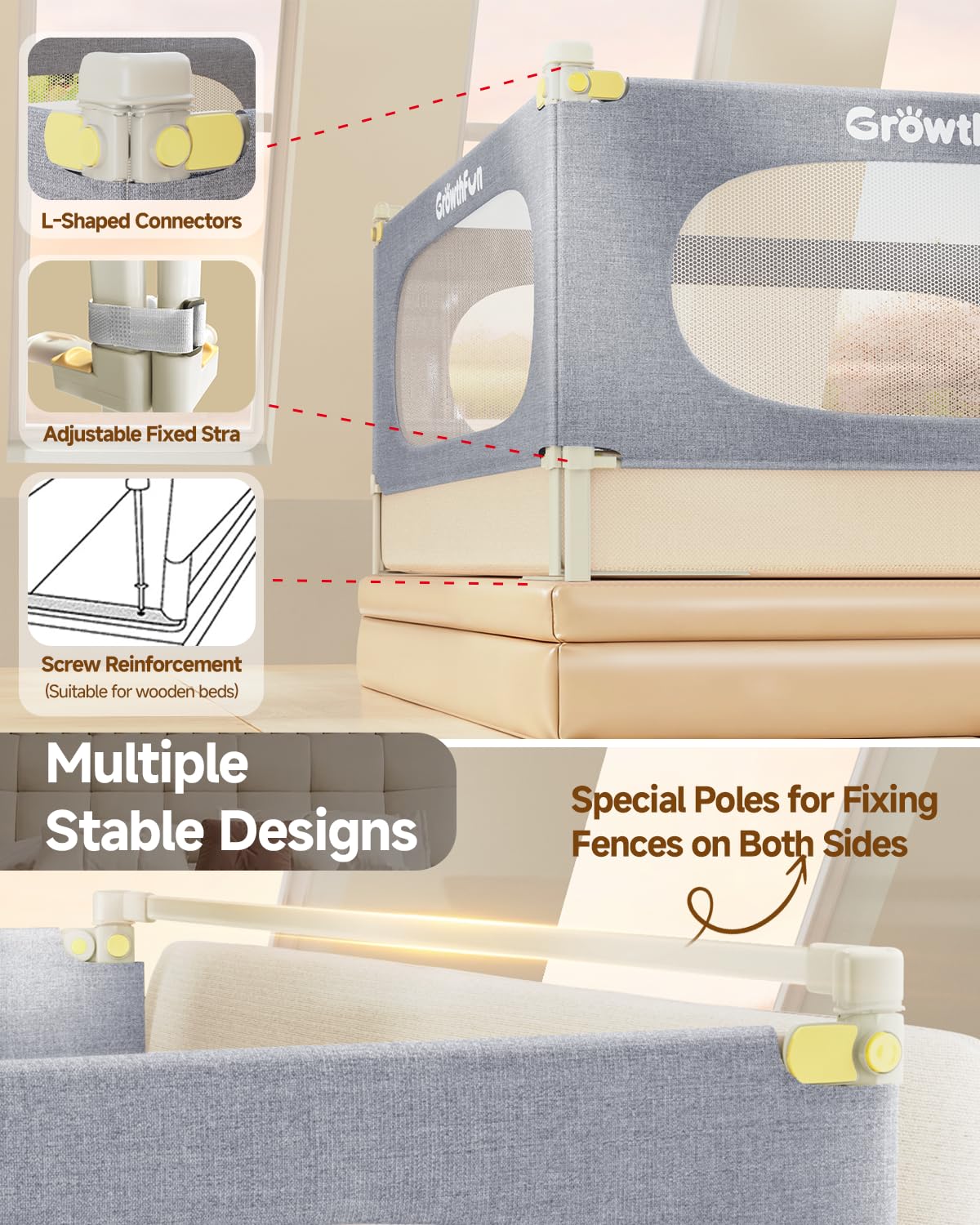 GrowthFun bed rail headboard support bar provides extra balance