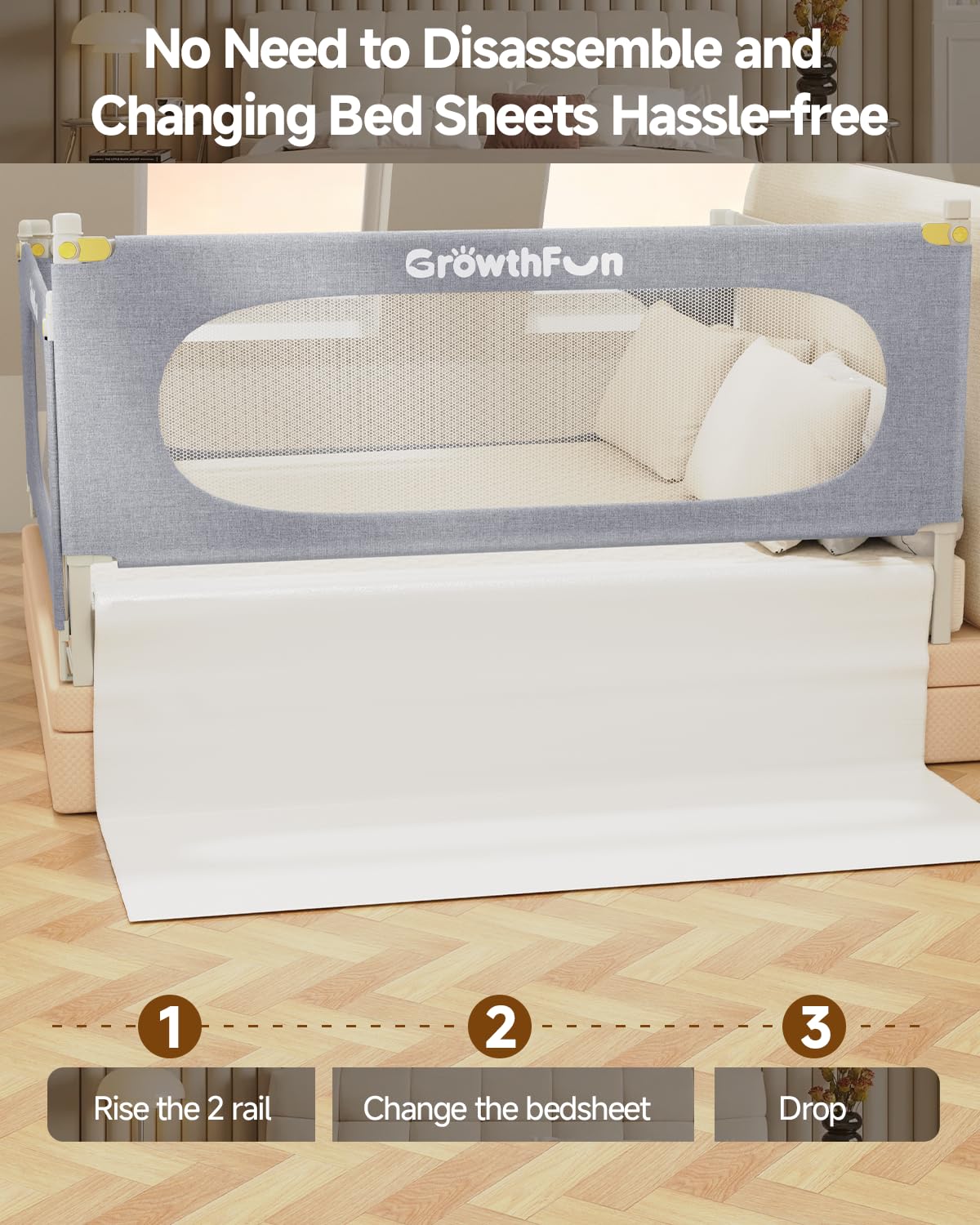 GrowthFun bed rail in bedroom setup shows versatile twin bed protection
