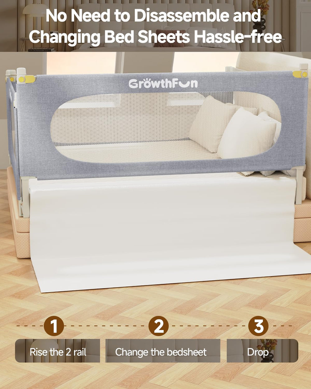 GrowthFun bed rail in bedroom setup shows versatile twin bed protection