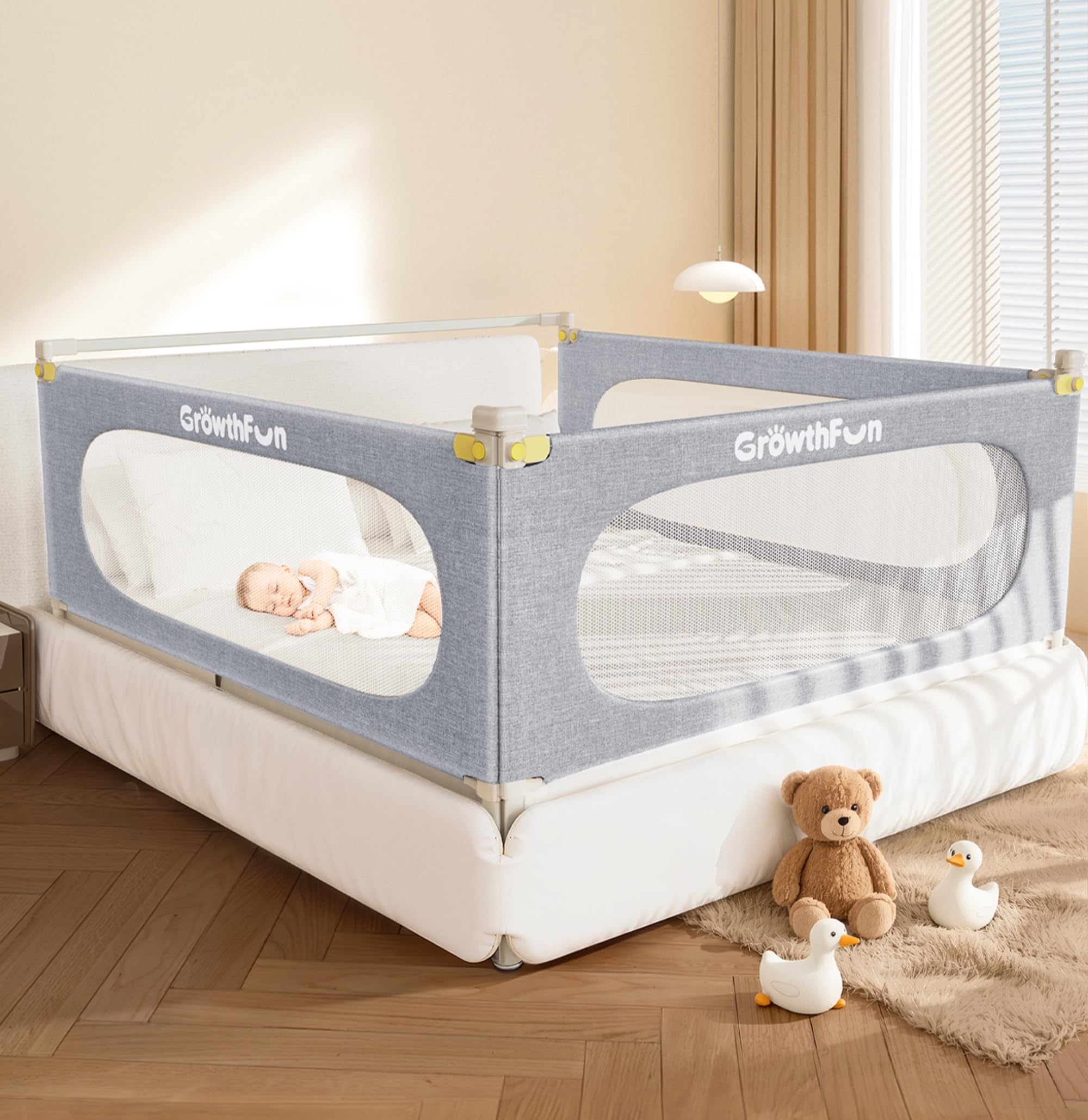 GrowthFun bed rail twin-assembly demonstrates sturdy frame for safer sleep