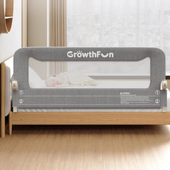 GrowthFun foldable bed rail with 59-inch carbon steel frame ensures sturdy toddler safety.