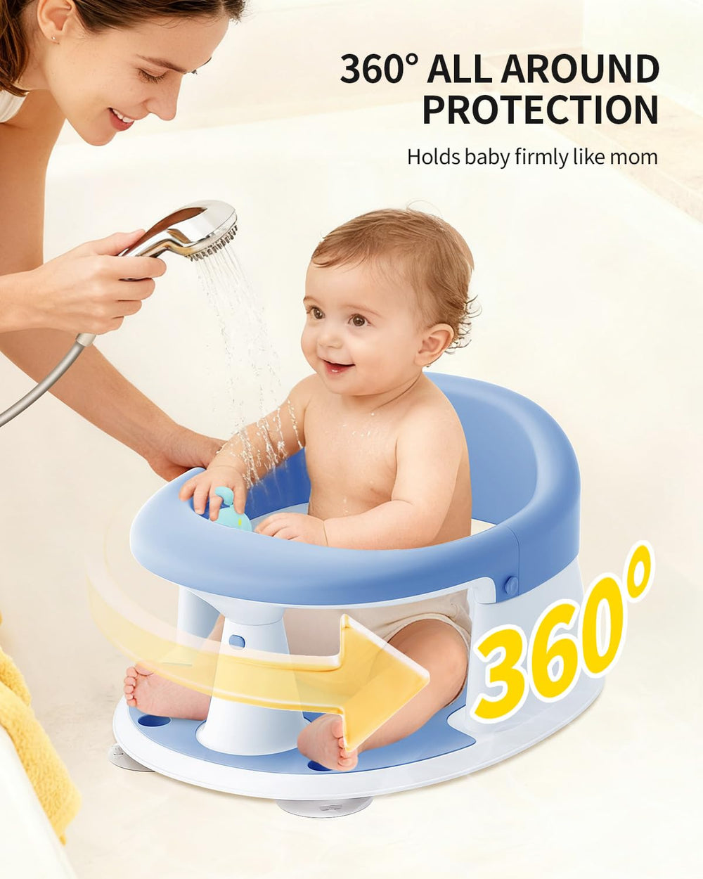 GrowthFun four-suction-cups provide stable placement on tub surfaces during baths