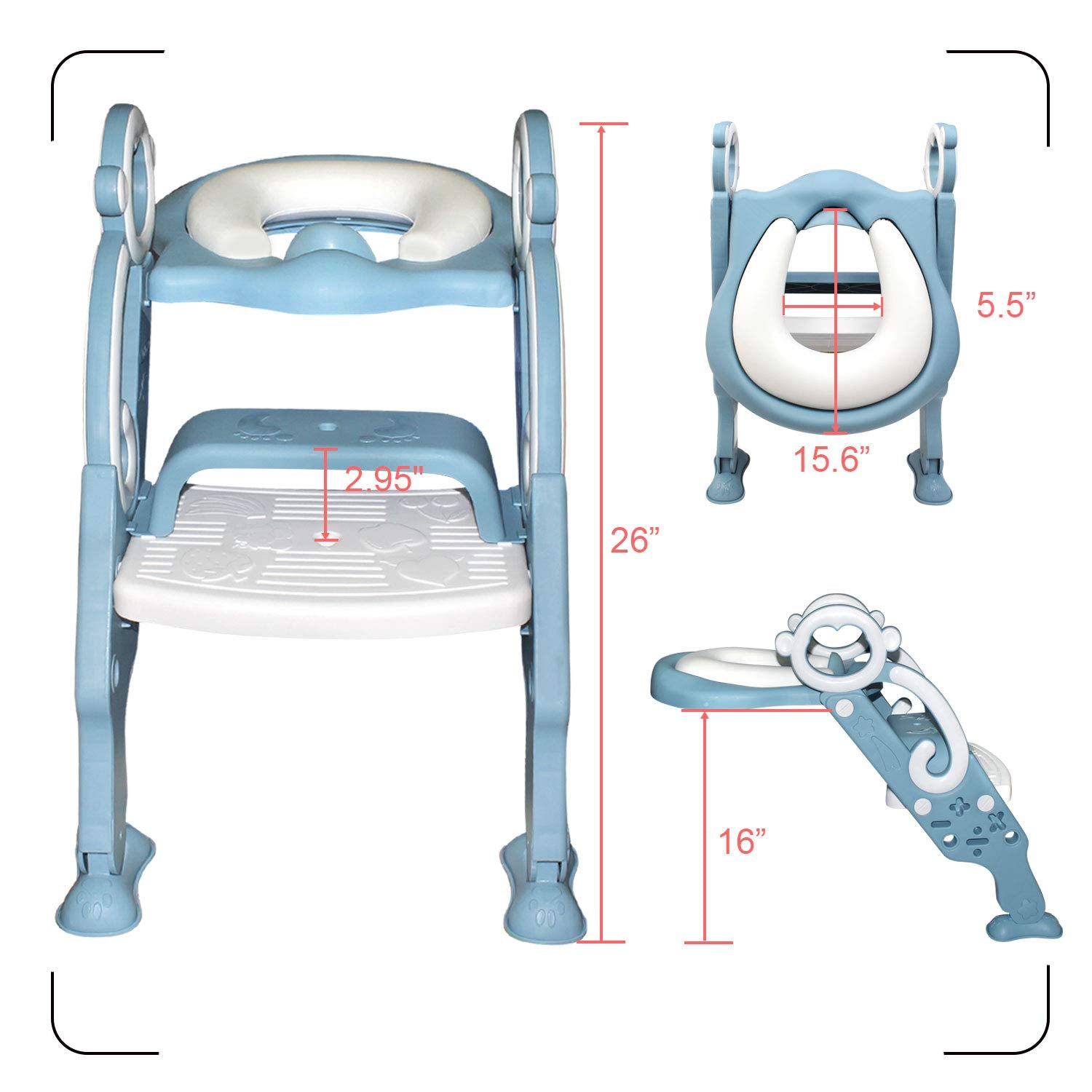 GrowthPic toddler potty seat anti-slip legs, stable on various toilets