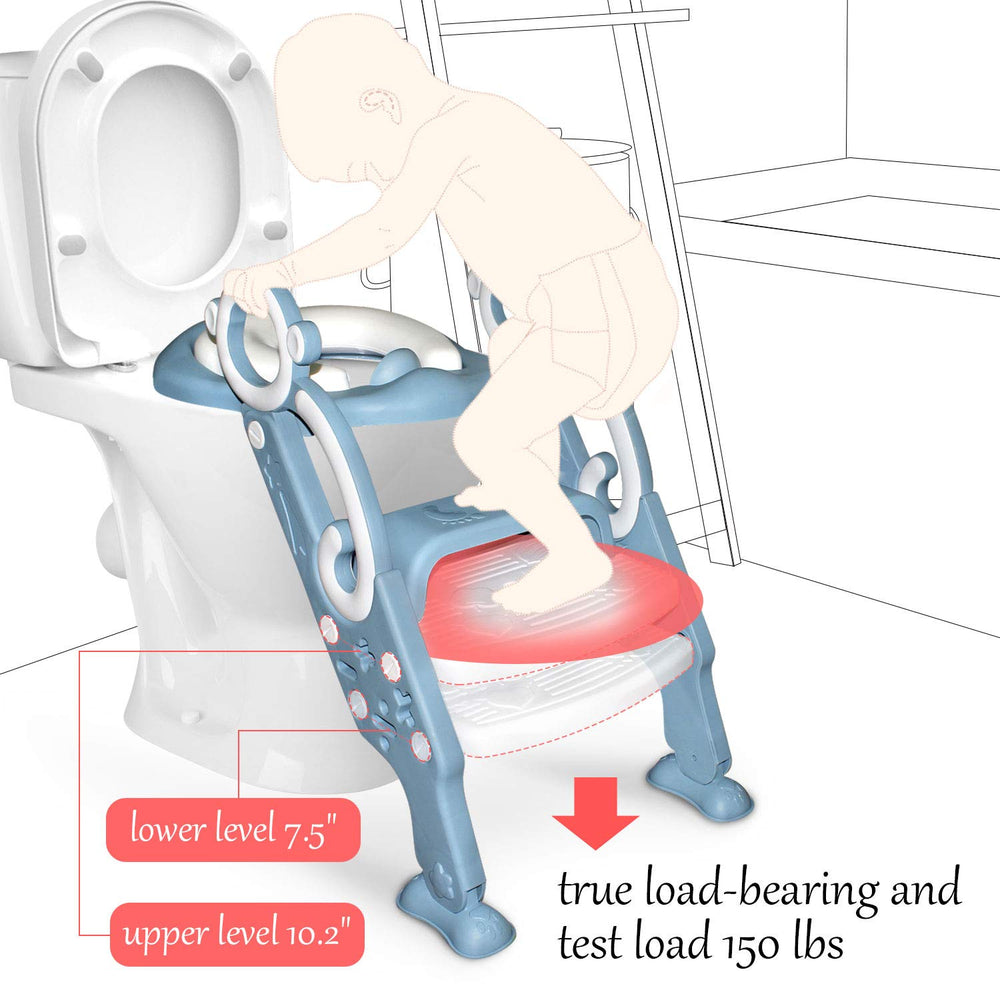 GrowthPic toddler potty seat folded blue, space-saving design for compact bathrooms
