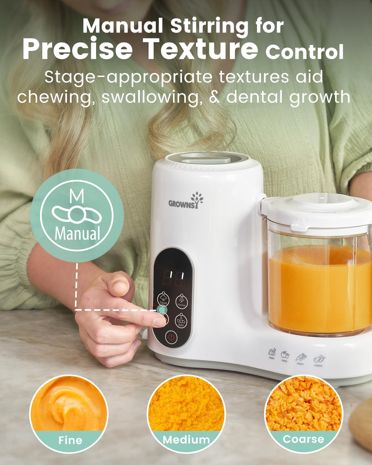 GROWNSY-sterilizer-mode provides quick sanitation between feeding sessions.