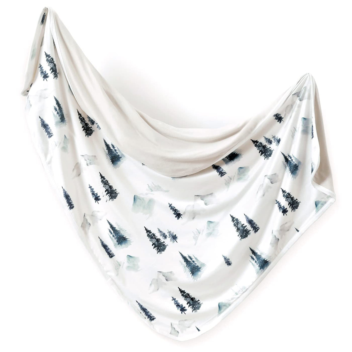 GRSSDER forest pattern baby blanket close-up highlights ultra-soft jersey knit for cozy swaddling