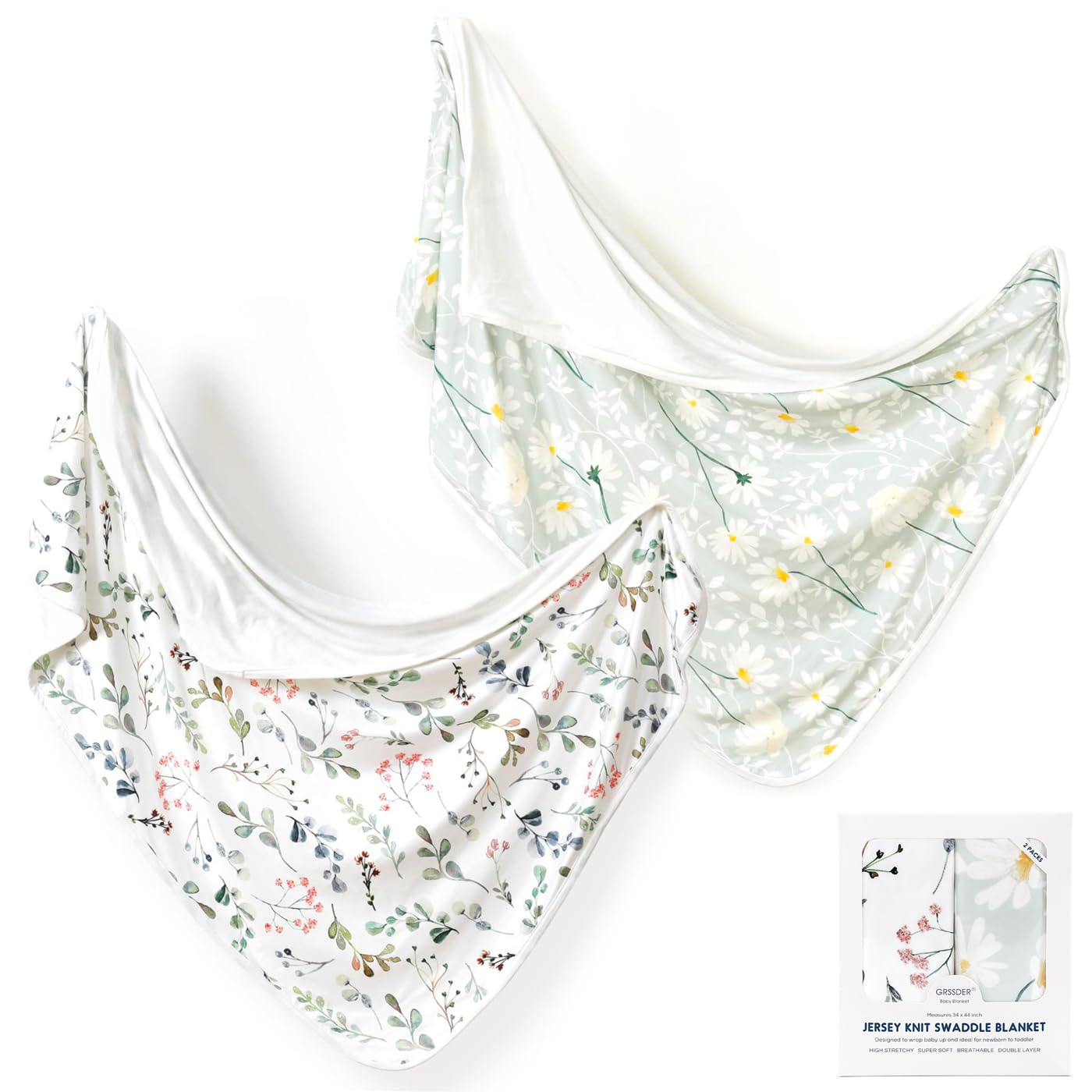 GRSSDER leaves-daisy swaddle blanket soothes baby during naptime.