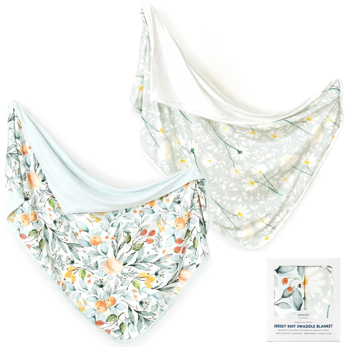 GRSSDER baby blanket in soft jersey-knit provides gentle skin contact for babies.