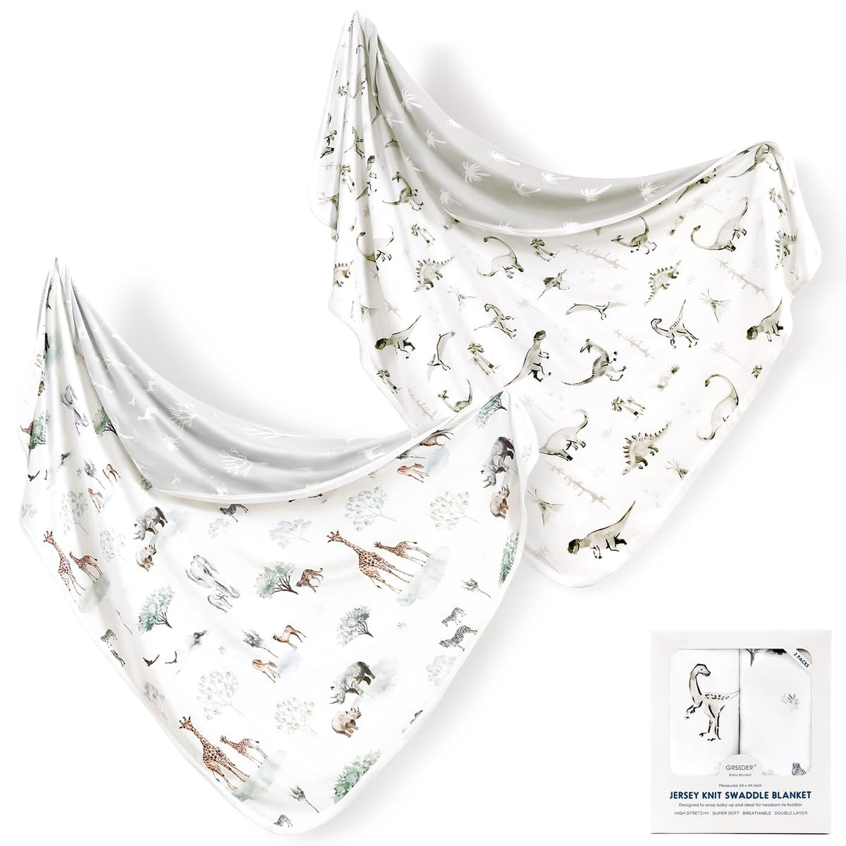 GRSSDER baby blanket swaddle with dinosaurs closeup for cozy naps