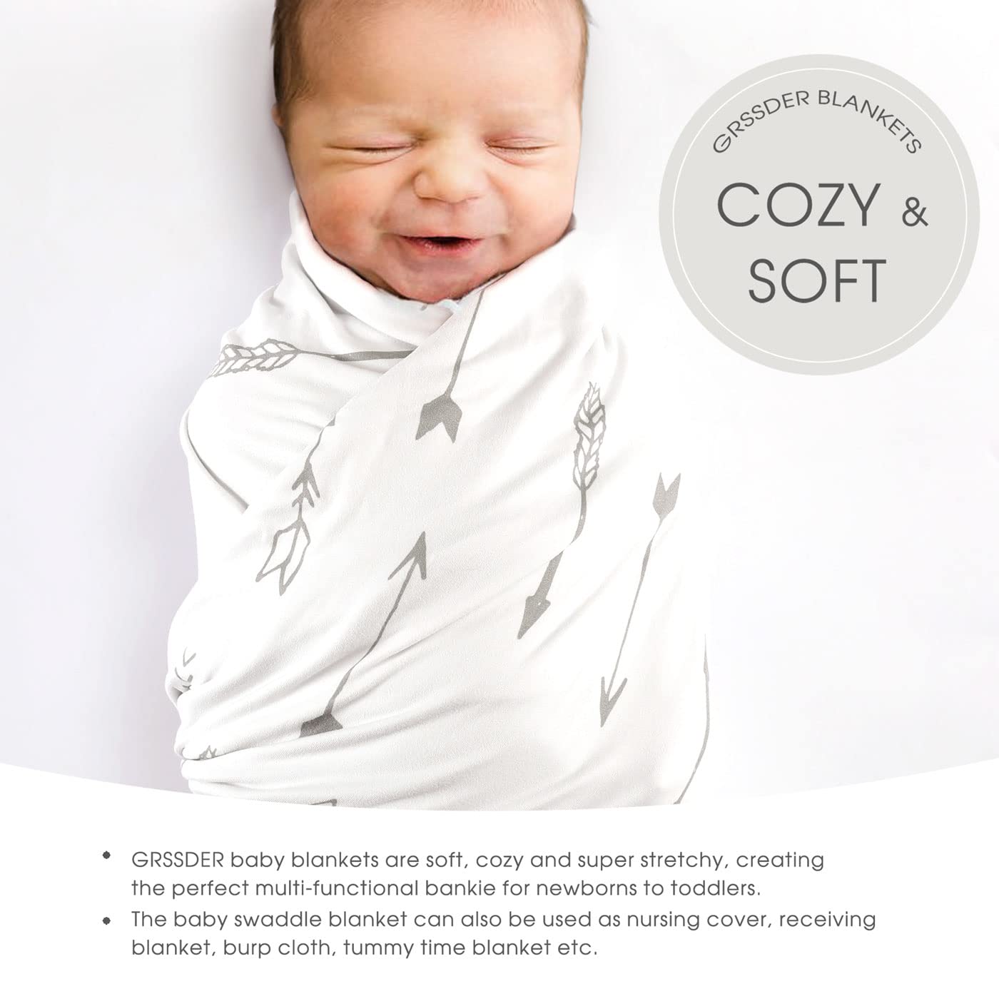GRSSDER swaddle-ready blanket image with 34x44 inches for easy swaddling.