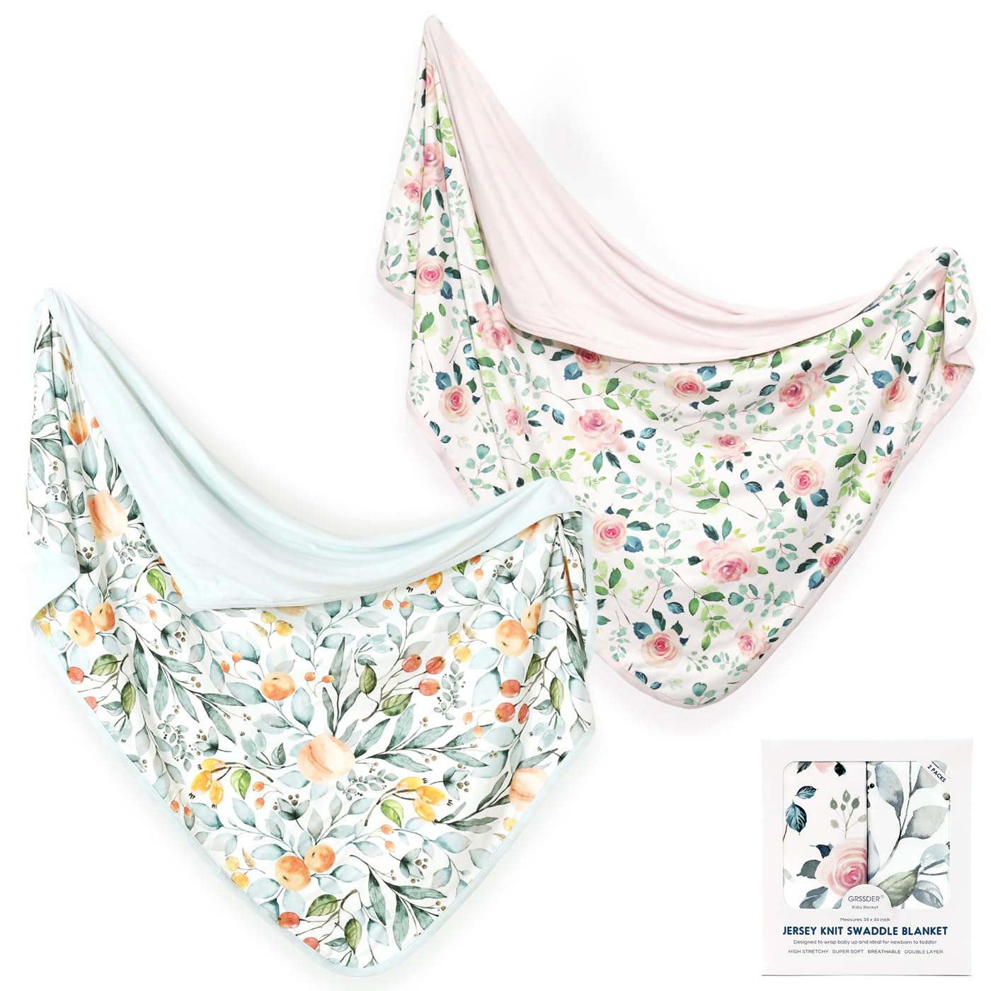 GRSSDER baby blanket pink-rose swaddle shows cozy stretchable fabric for calm snug wraps.
