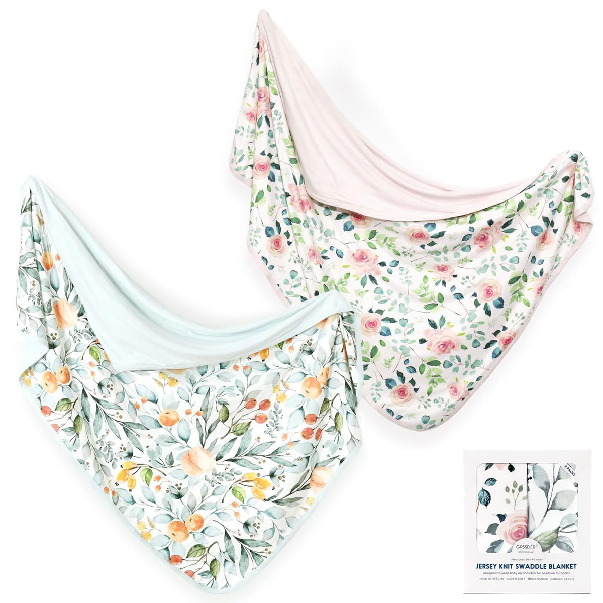 GRSSDER baby blanket pink-rose swaddle shows cozy stretchable fabric for calm snug wraps.