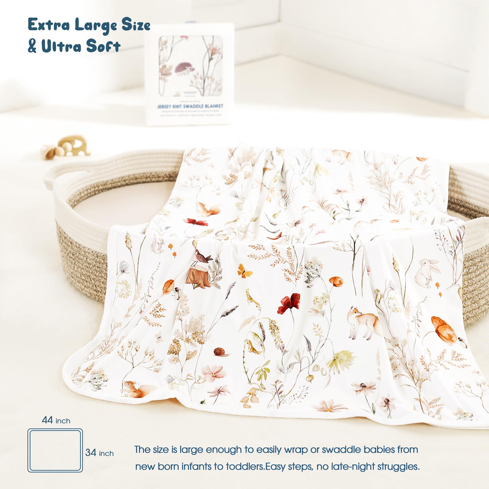GRSSDER Baby Swaddle Blanket blush flora reversible design for stylish nursery styling.