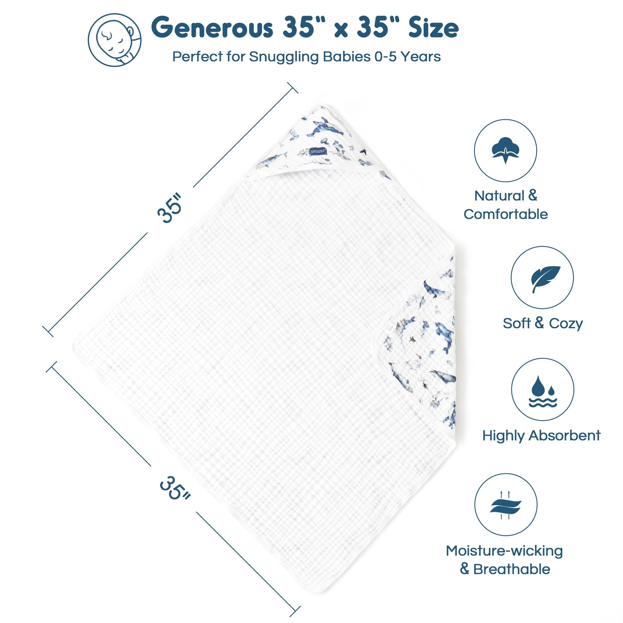 GRSSDER baby towel with cute patterns enhances bath time and baby comfort