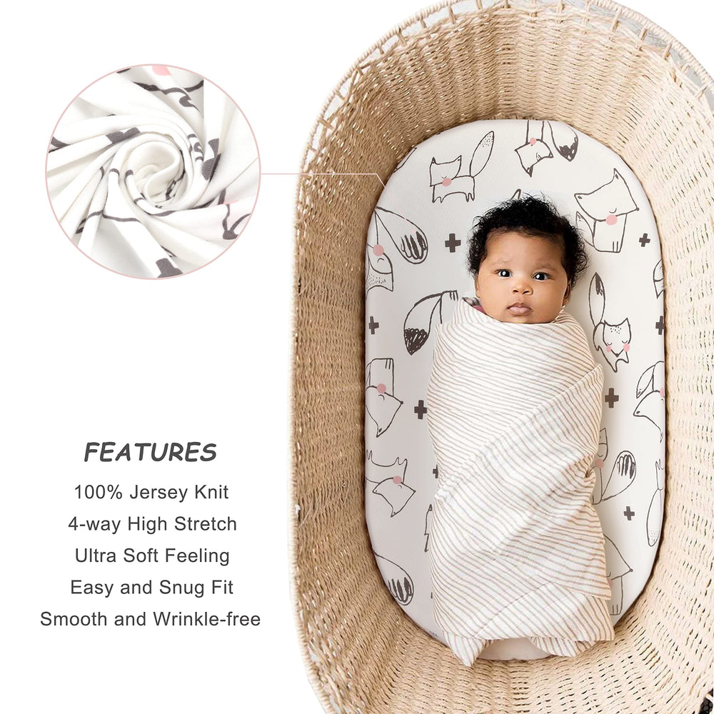GRSSDER easy-application bassinet sheets with elastic bottom for quick setup.