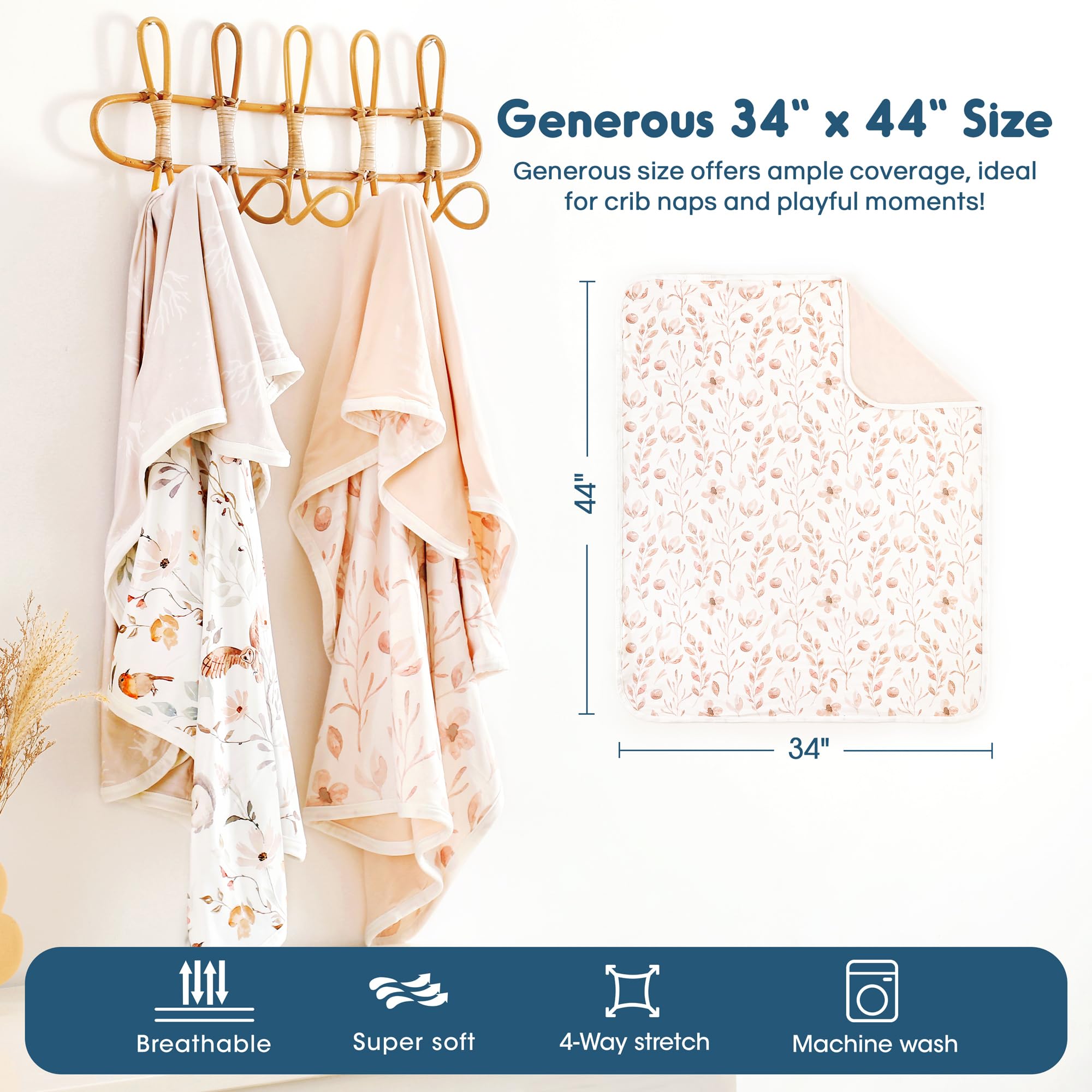 GRSSDER Pink Flora swaddle blanket folded to show double-layer warmth