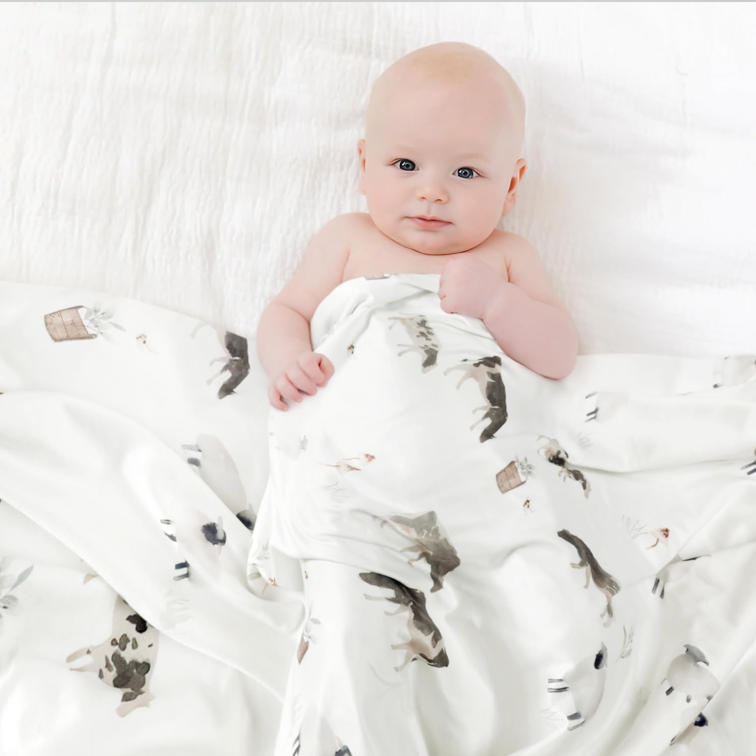 GRSSDER farm animals design swaddle blanket highlights playful print for boys and girls.