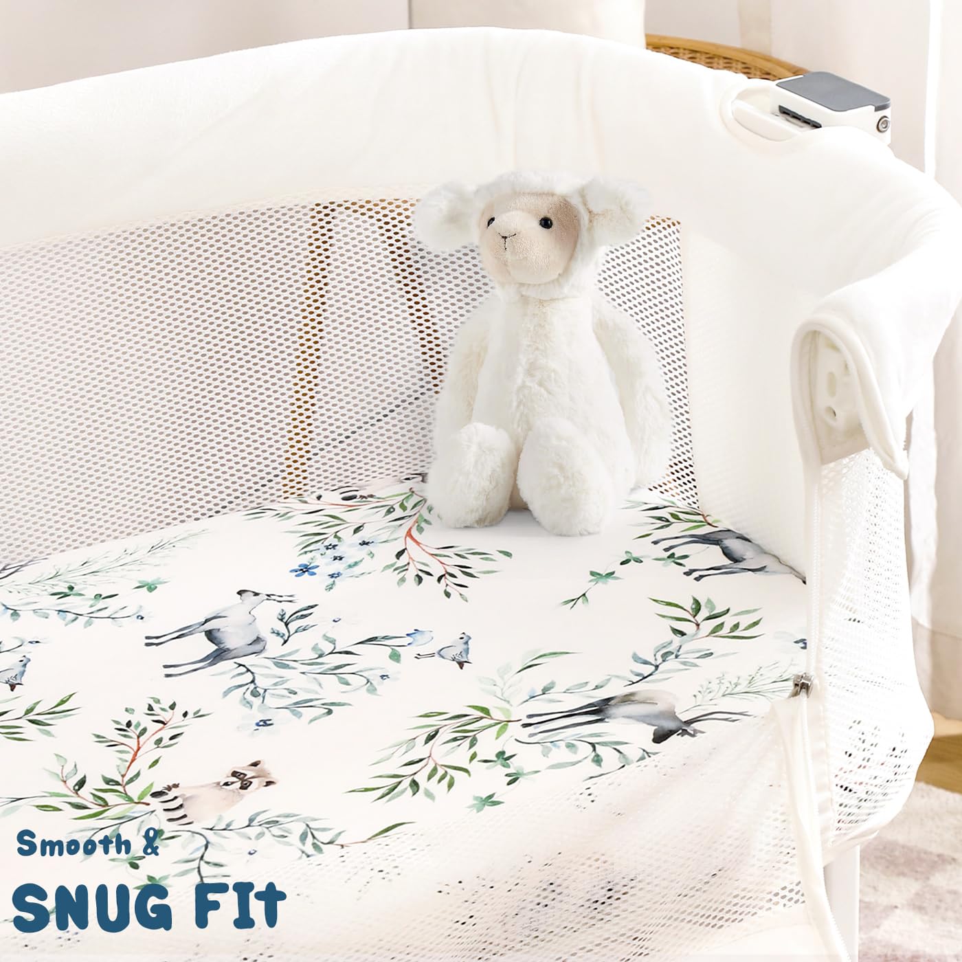GRSSDER machine-washable bassinet sheets simplify cleanup after naps.
