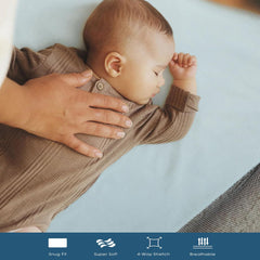 GRSSDER mini crib sheets elastic band close-up showing all-around secure fit.