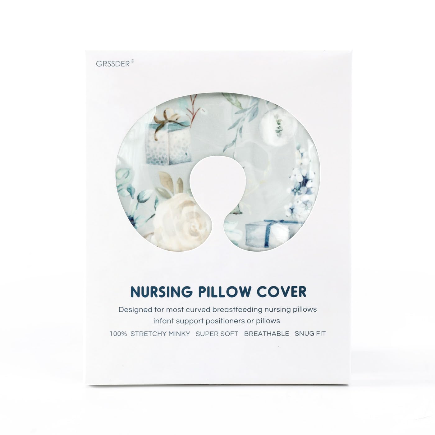 GRSSDER nursing pillow cover on curved pillow demonstrates secure fit