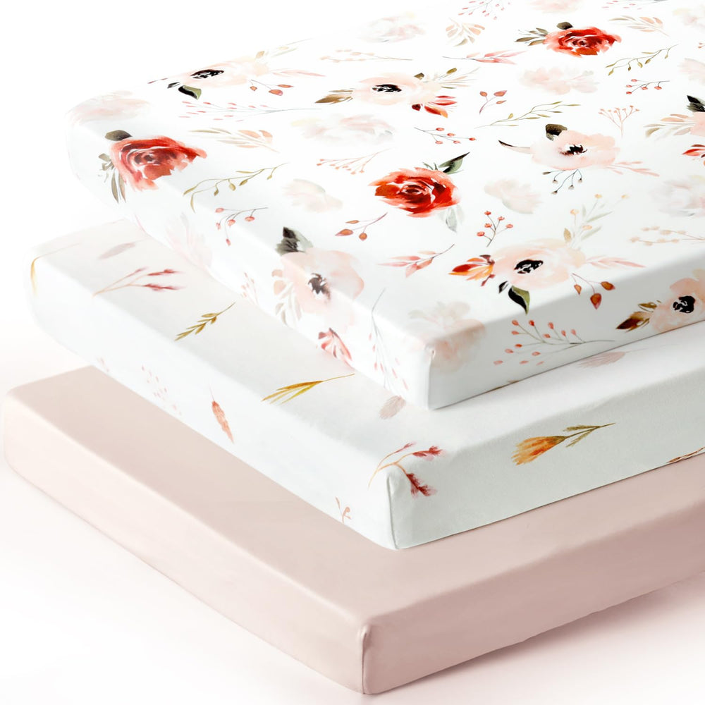 GRSSDER pack n play sheets—3-pack for secure, snug fit on portable cribs.