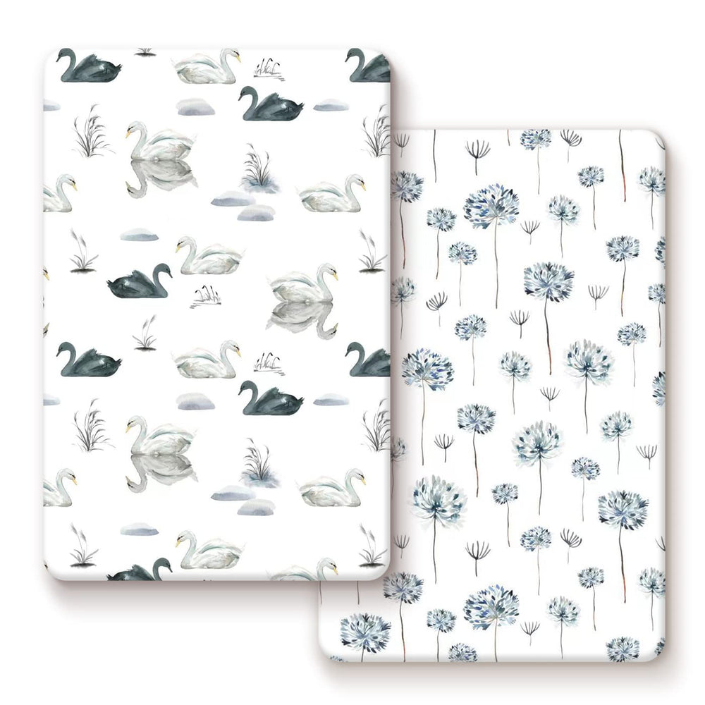 GRSSDER pack n play sheets with Swan print provide soft, breathable comfort.