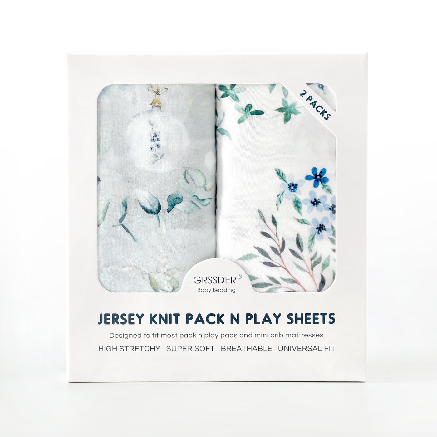 GRSSDER Pack n Play Sheets featuring stylish print design for nursery aesthetics.