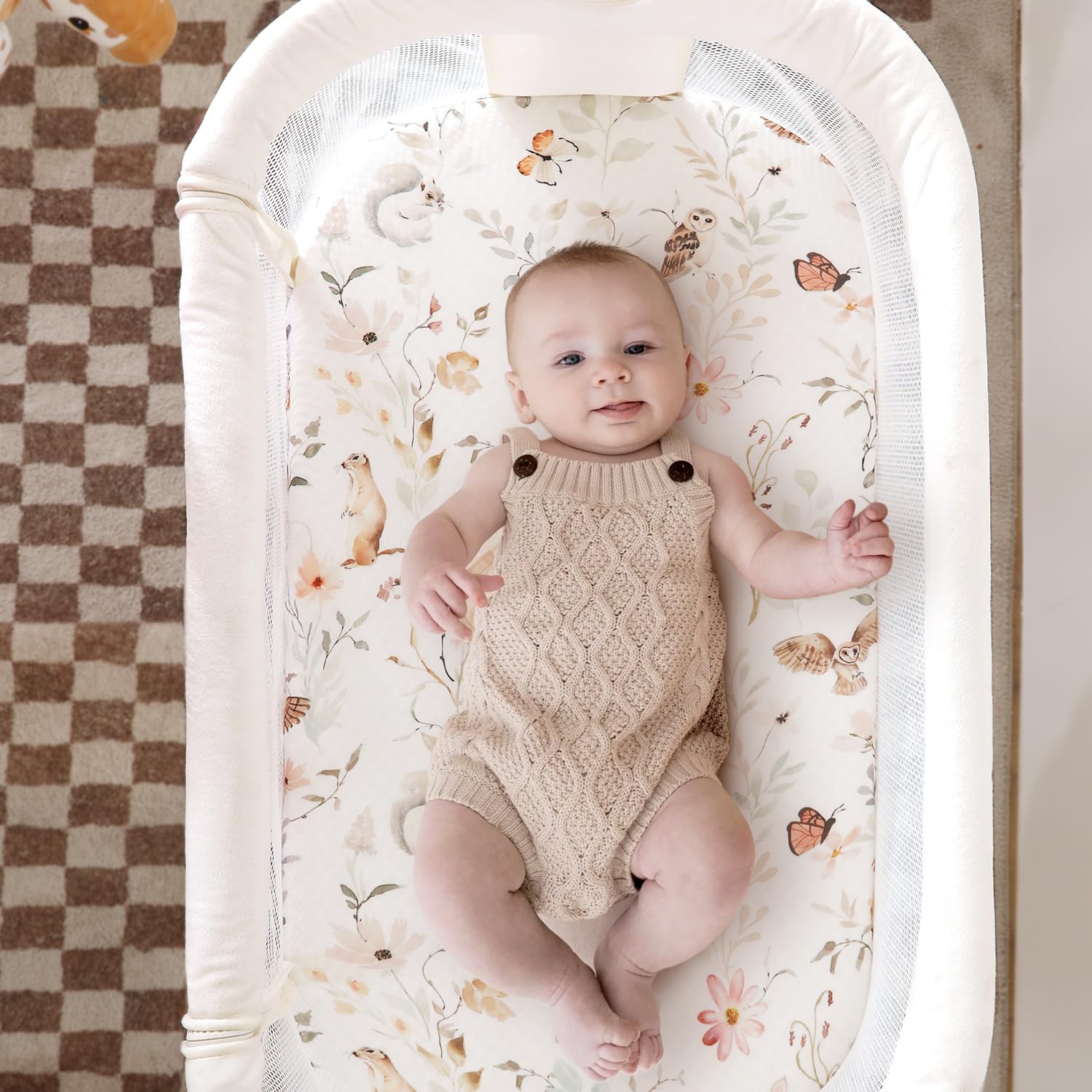 GRSSDER pink floral design bassinet sheet enhances nursery style