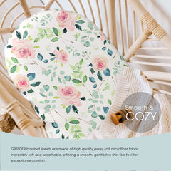 GRSSDER rose pink jersey sheet adds soft, cozy look to the bassinet.