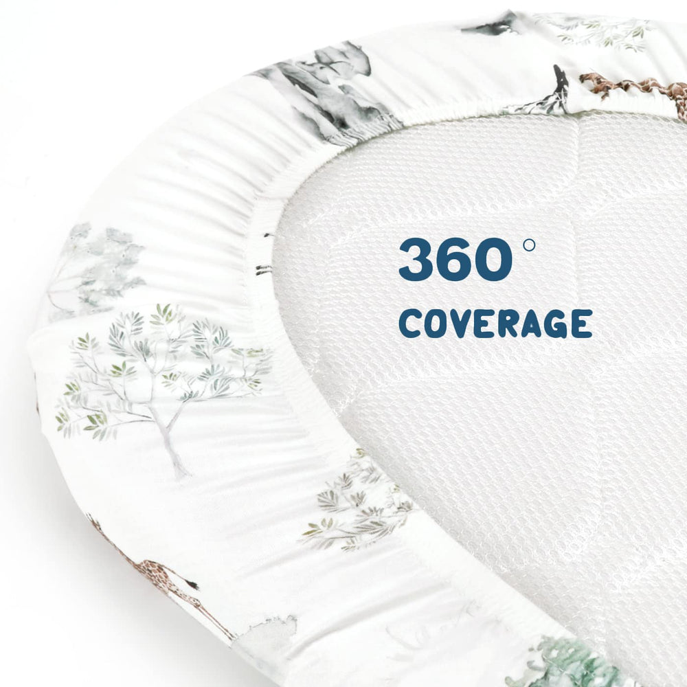 GRSSDER snug-fit bassinet sheet helps stabilize the mattress for peaceful naps.
