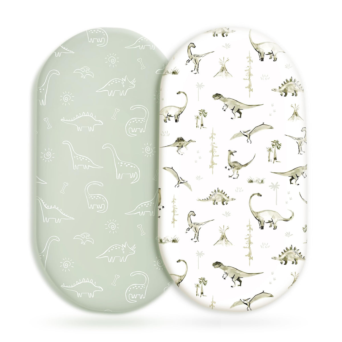 GRSSDER Stretch Bassinet Sheet Dinosaur design close-up shows soft fabric for cozy sleep.