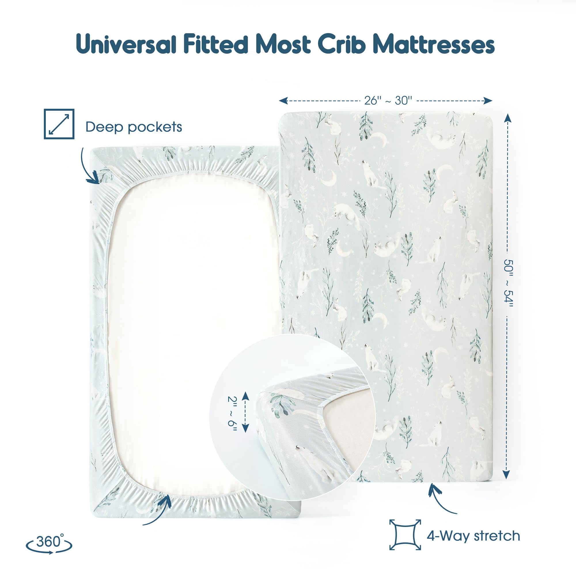 GRSSDER crib sheets sized 52x28x8 inches fit standard cribs.