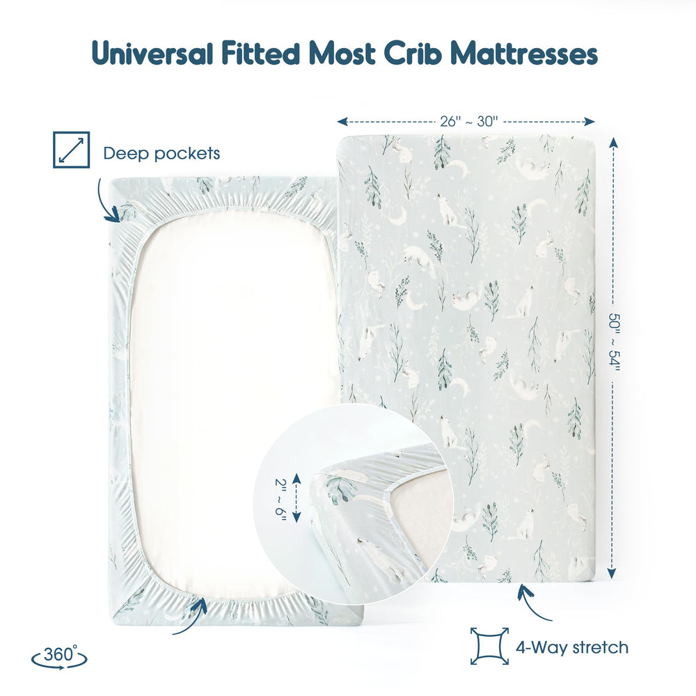 GRSSDER crib sheets sized 52x28x8 inches fit standard cribs.