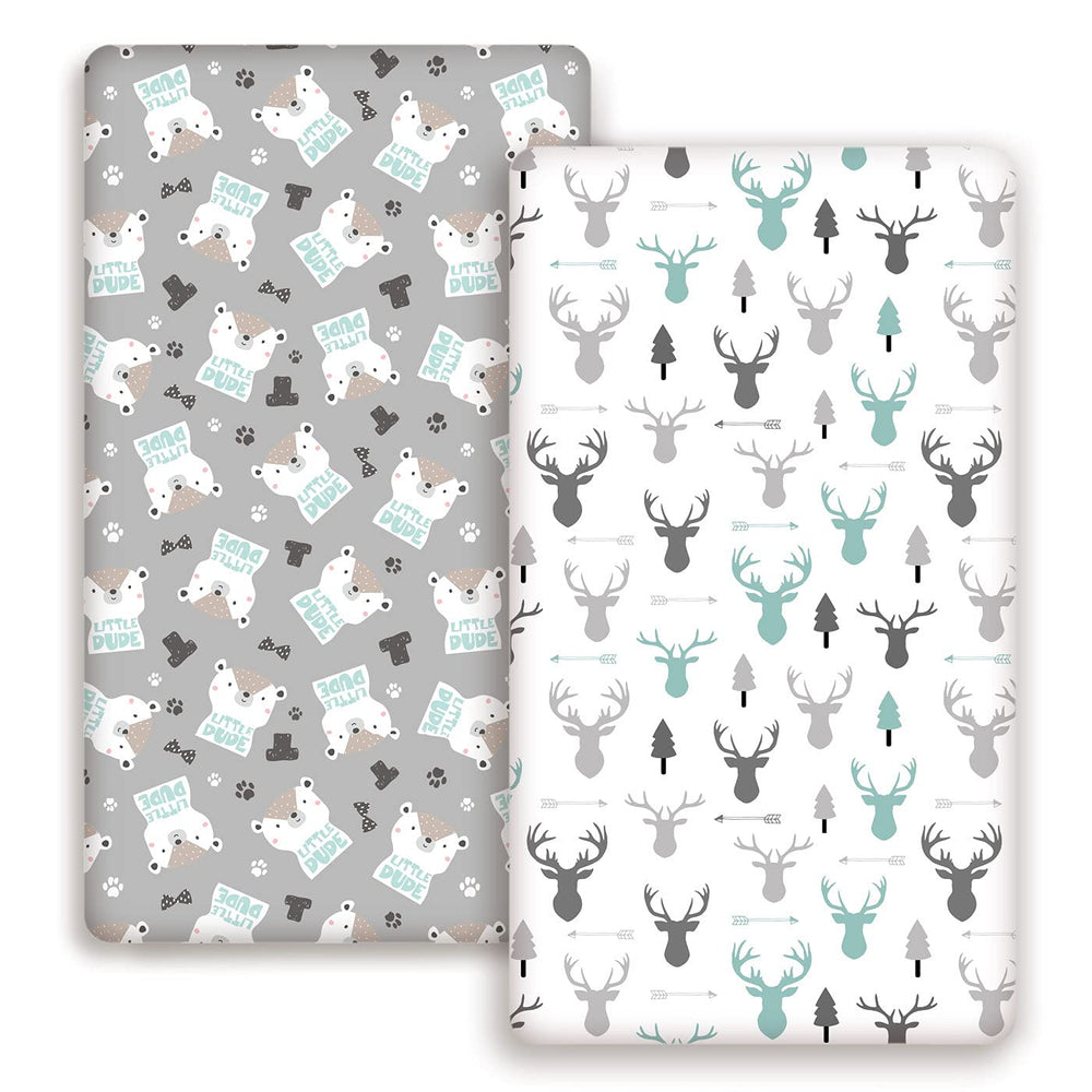GRSSDER stretchy crib sheets two-pack shown in front view with a soft, snug fit.