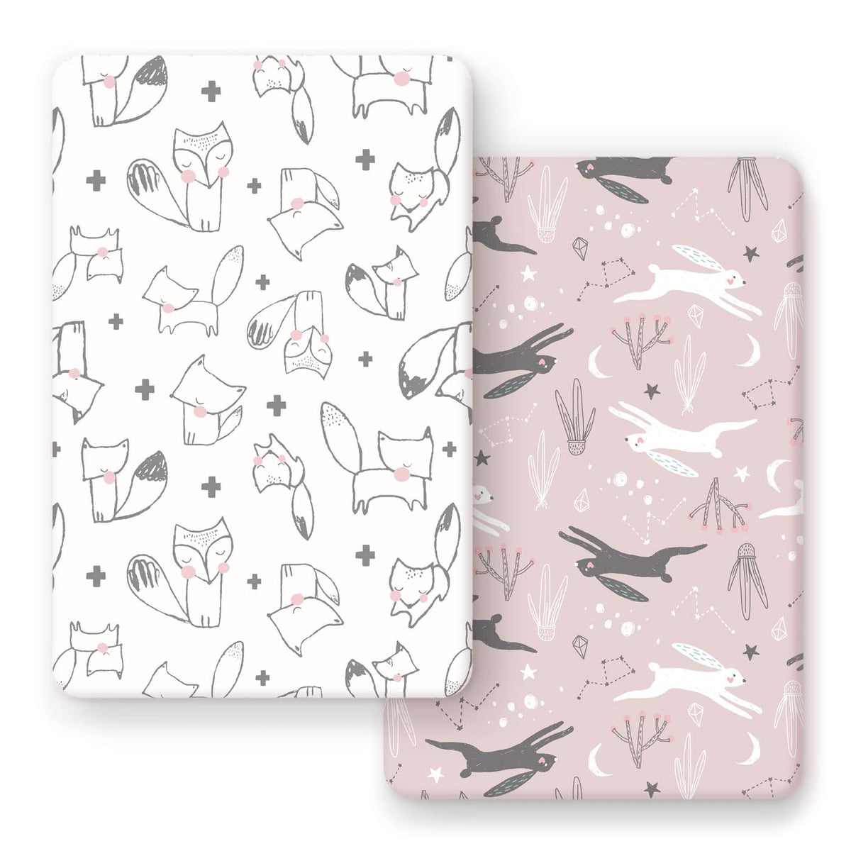 GRSSDER stretchy jersey-knit pack-n-play sheets with foxes and rabbits keep baby bedding secure and soft.