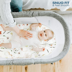 GRSSDER stretchy knit bassinet sheet demonstrates easy placement and a snug fit.