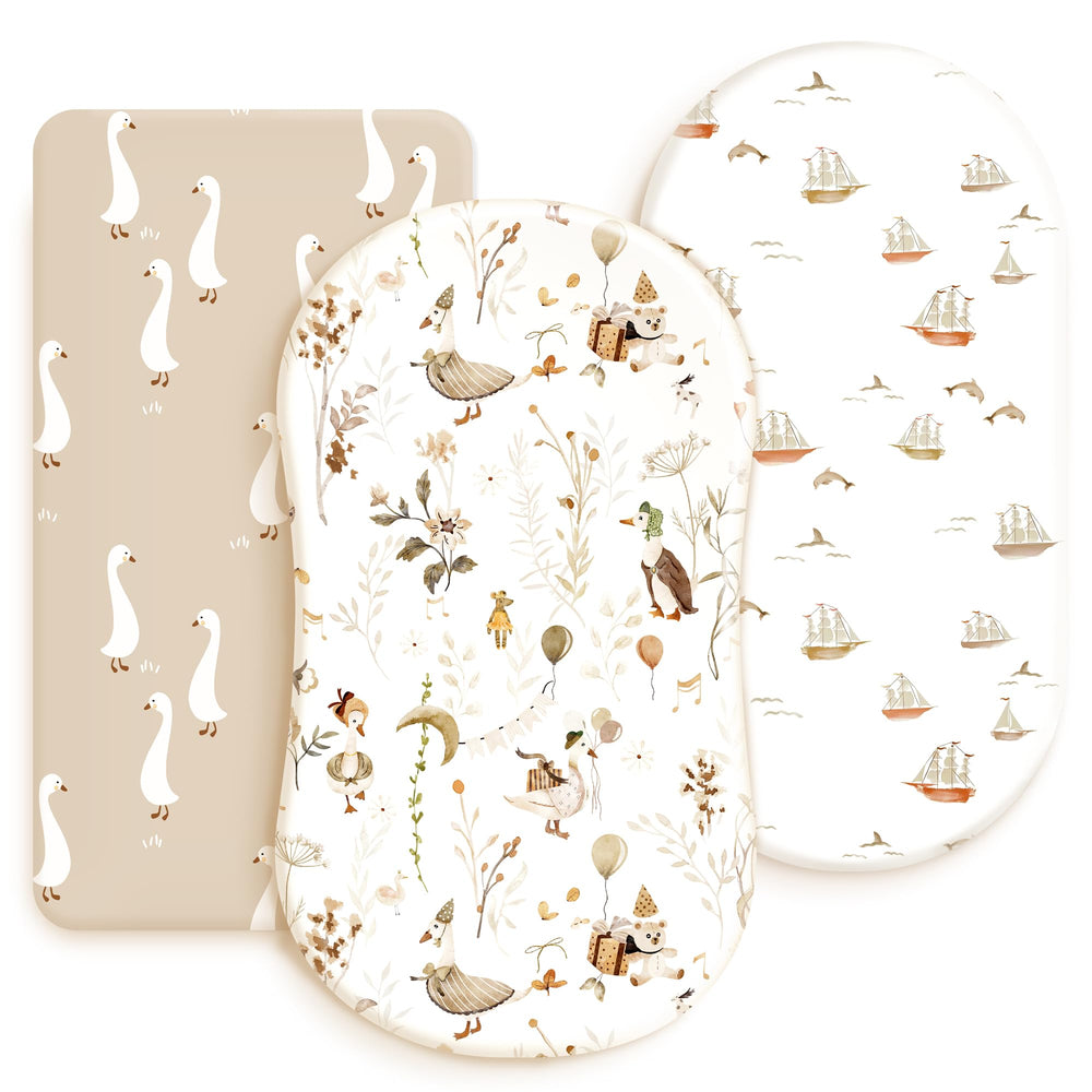 GRSSDER stretchy ultra-soft bassinet sheet fabric close-up shows breathable tee-shirt feel for baby comfort.