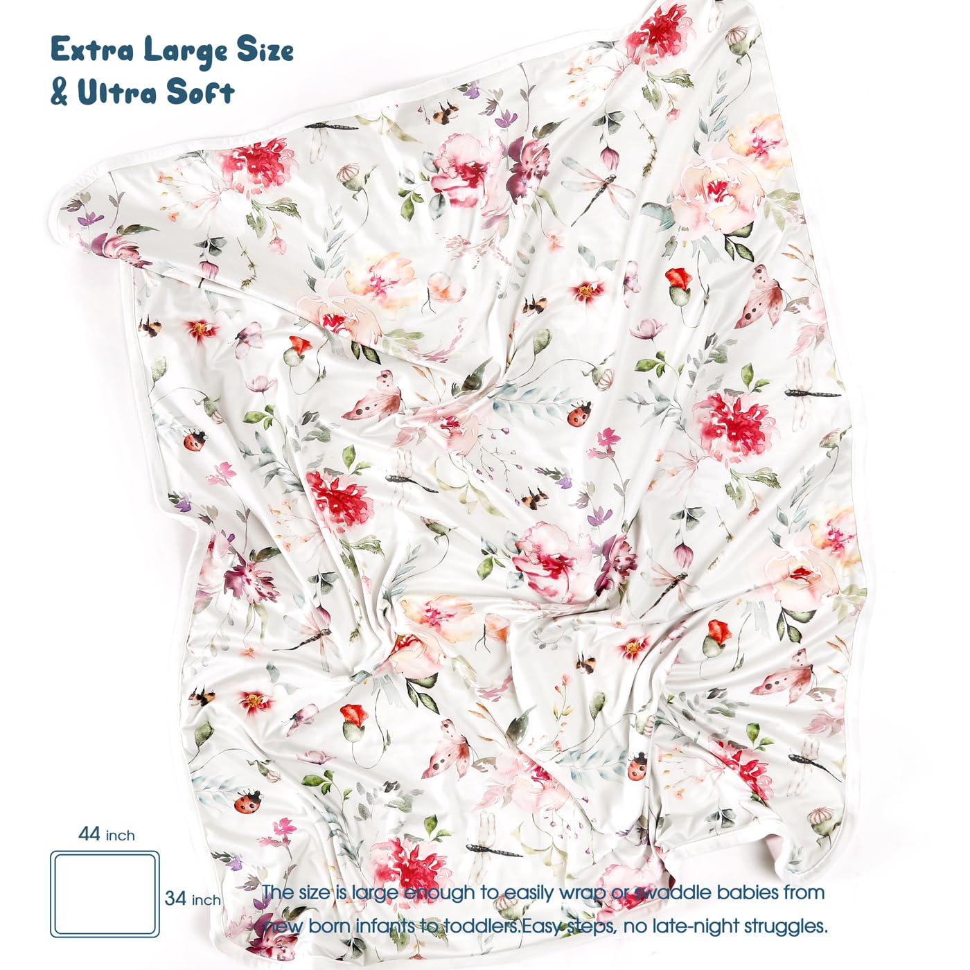 GRSSDER swaddle blanket 34x44 inch demonstrates generous size for versatile swaddling