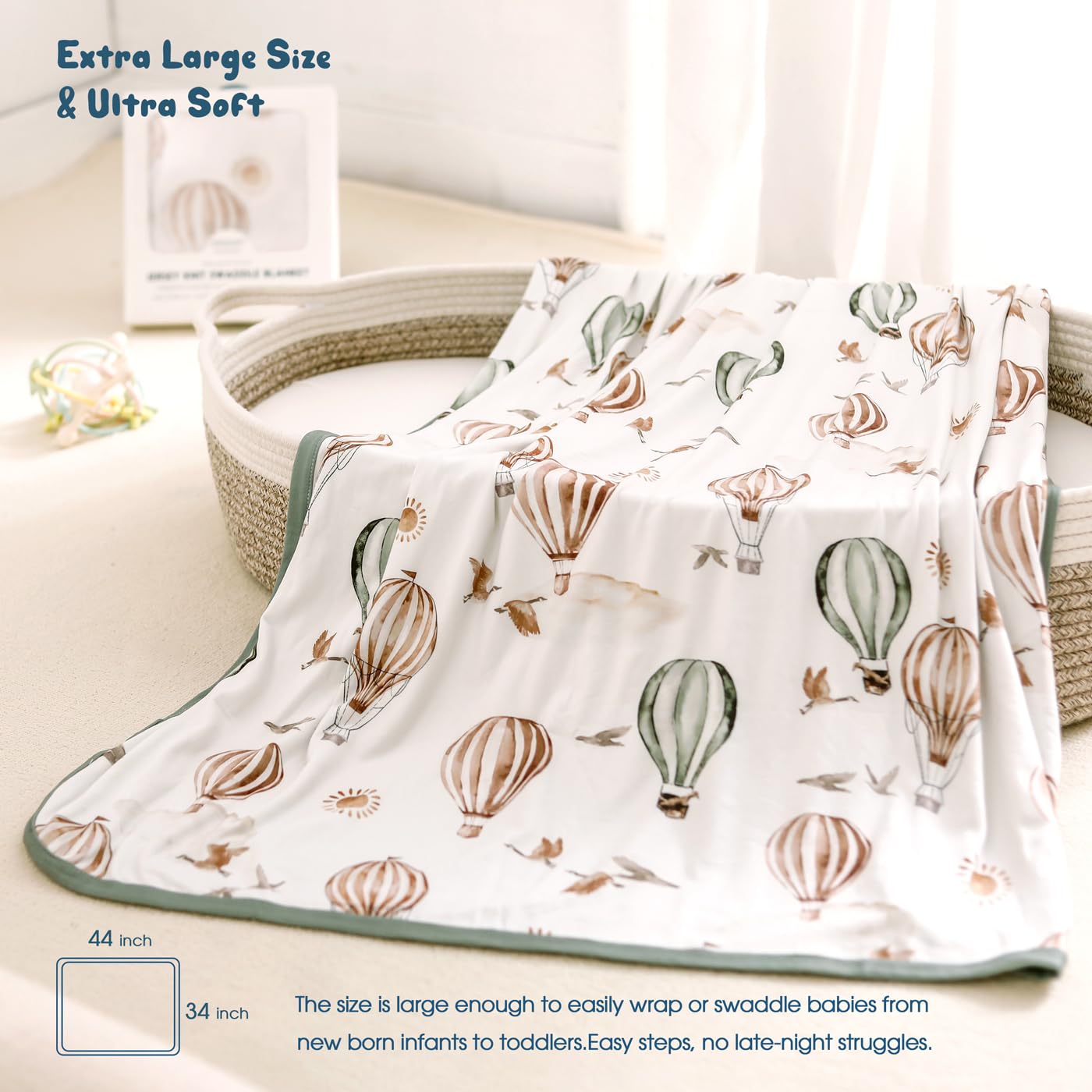 GRSSDER swaddle blanket soft jersey knit for newborn comfort