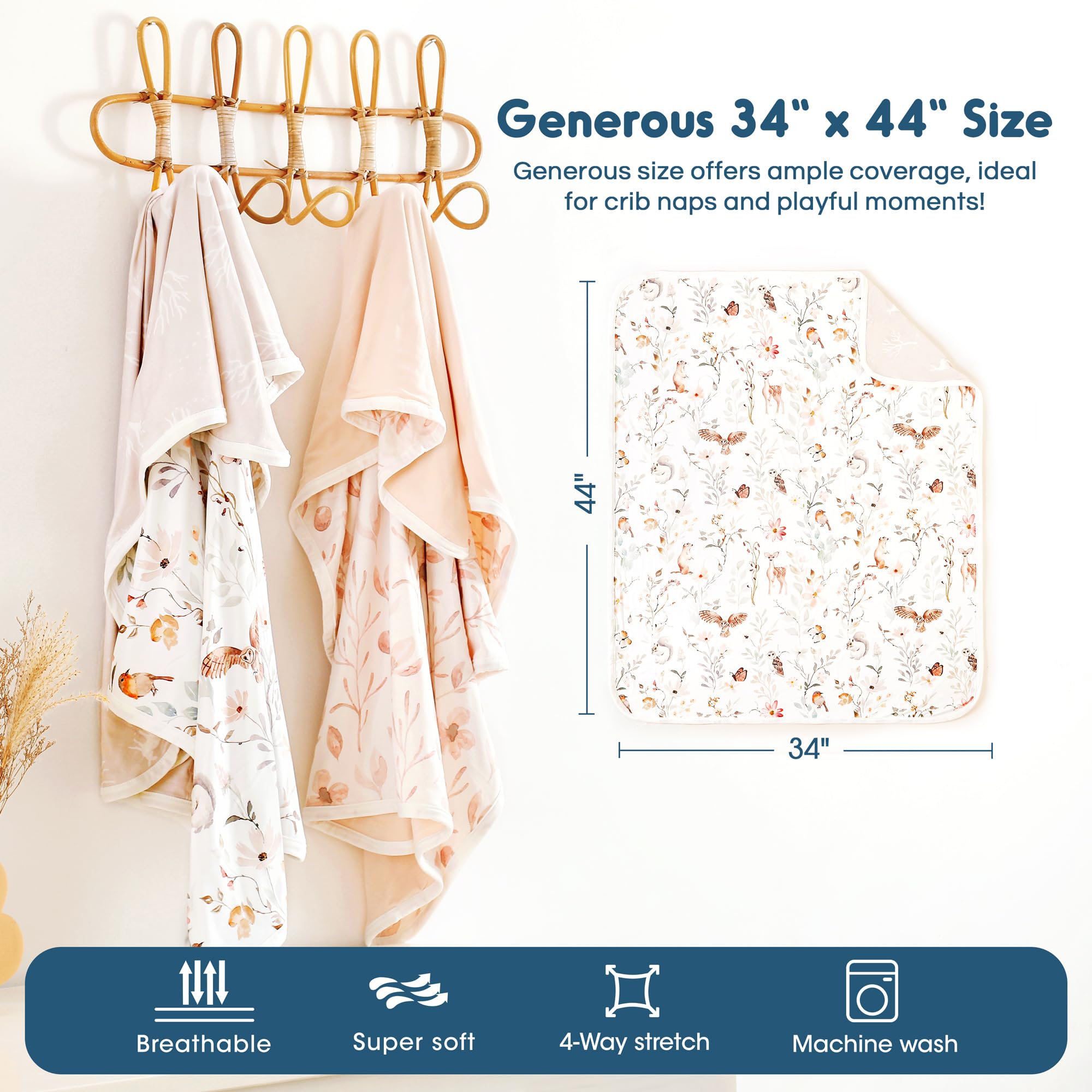 GRSSDER pink flowers design swaddle blanket on crib rail, modern nursery style.