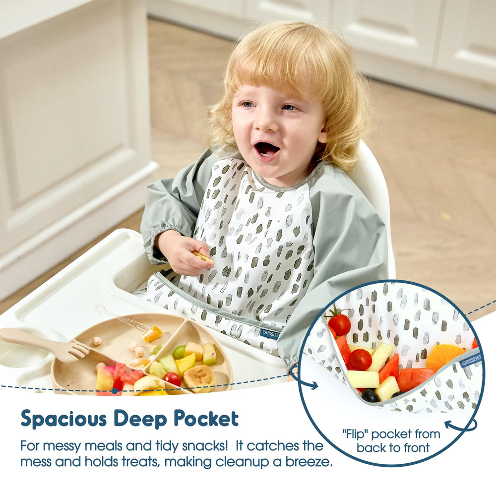 GRSSDER travel-packaging-ready bibs simplify mealtime on the go.