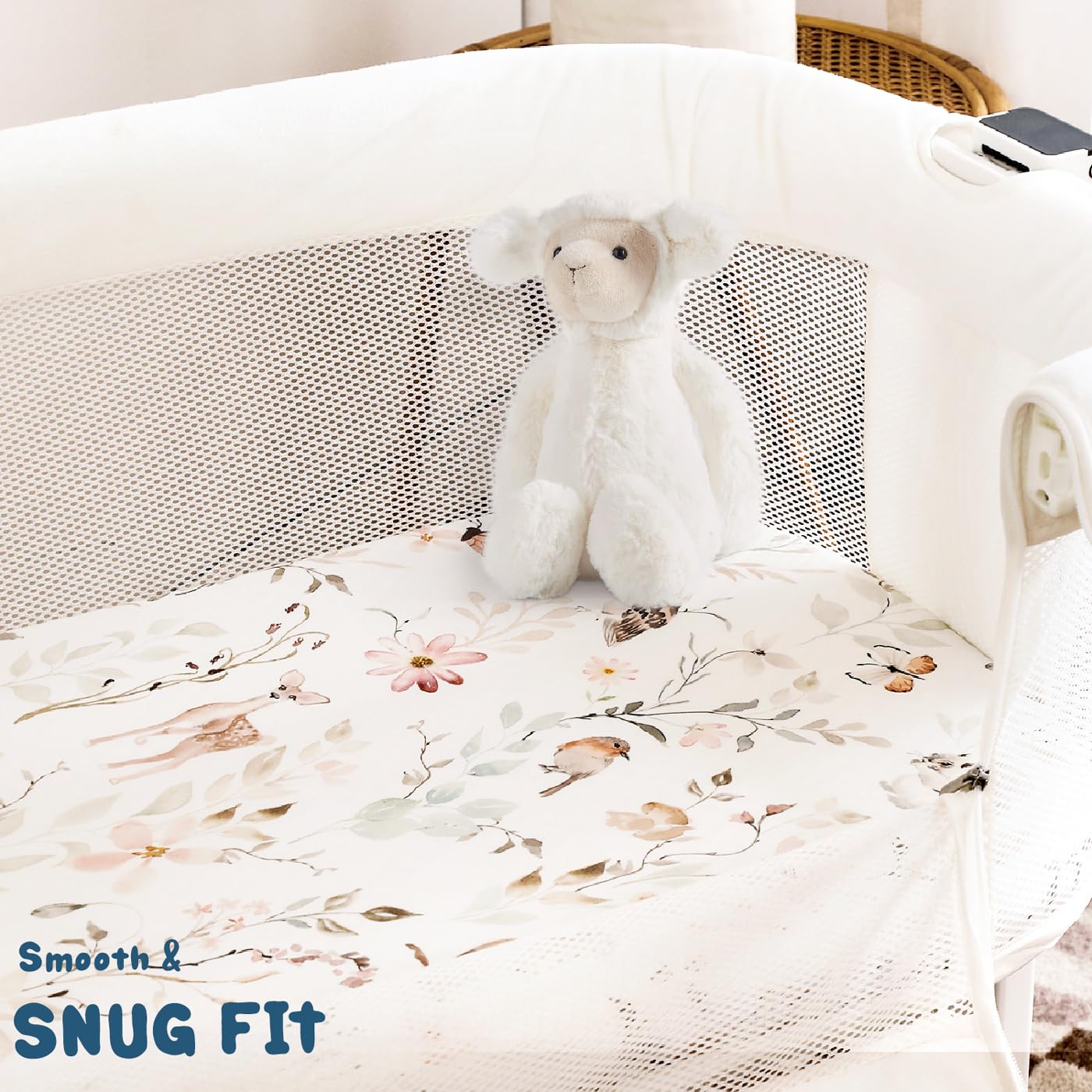 GRSSDER universal-fit bassinet sheet demonstrates compatibility with various mattress shapes