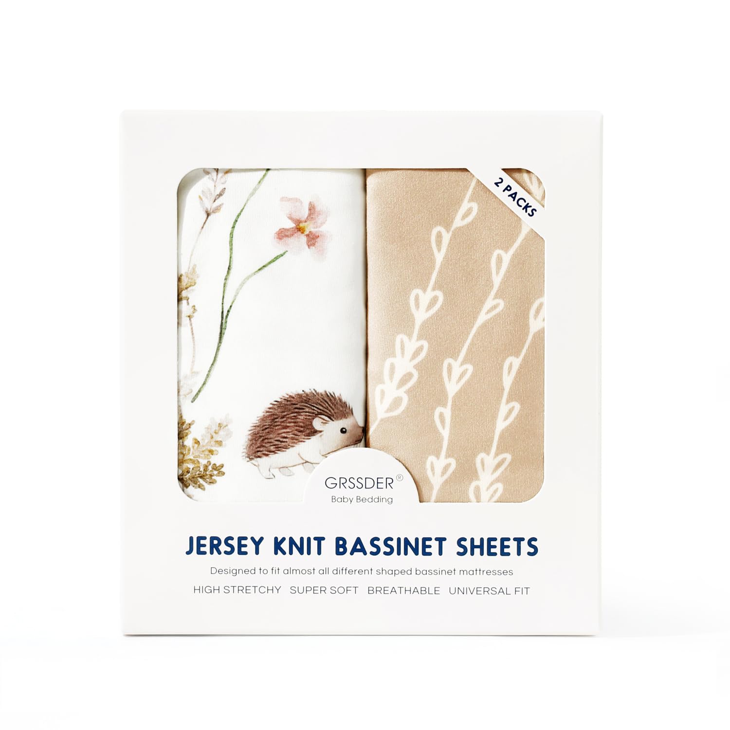 GRSSDER universal-fit bassinet sheet fits oval, round, and rectangular mattresses.