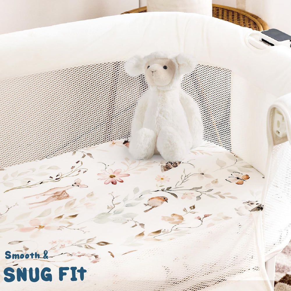 GRSSDER universal-fit bassinet sheet demonstrates compatibility with various mattress shapes